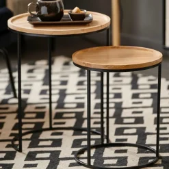 Tables D'Appoint^CASA GOM Tables D'appoint Set De 2 Noir, Naturel