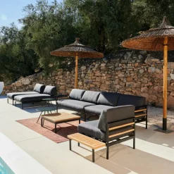 Salon De Jardin^CASA HANNA Lounge Teck Fauteuil Noir