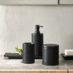 Accessoires Lavabo^CASA SAMOURAI Boîte à Coton Avec Couvercle Noir