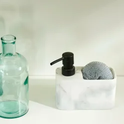Faire La Vaisselle^CASA SHADOW Distributeur Savon Avec éponge Noir, Blanc