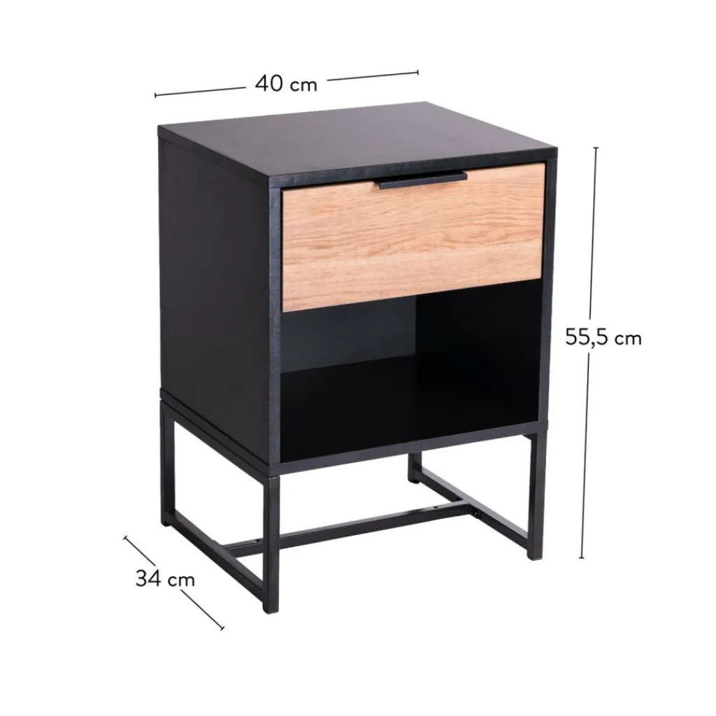 Tables De Chevet|Commodes^CASA TRENTON Table De Chevet Noir, Naturel